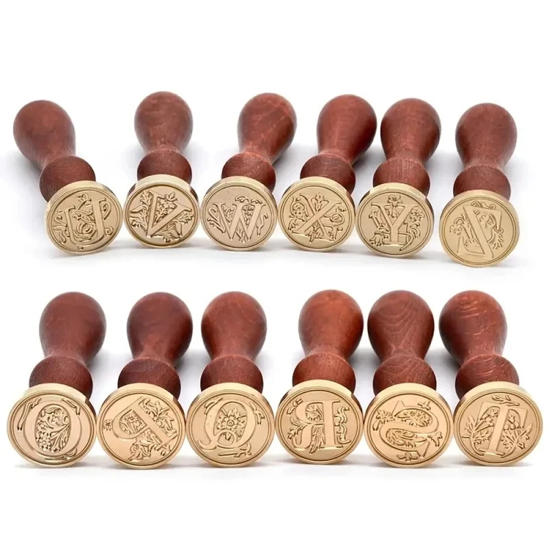 Wax Seal Stamp Set - Ahşap saplı 1 set 26 harfli